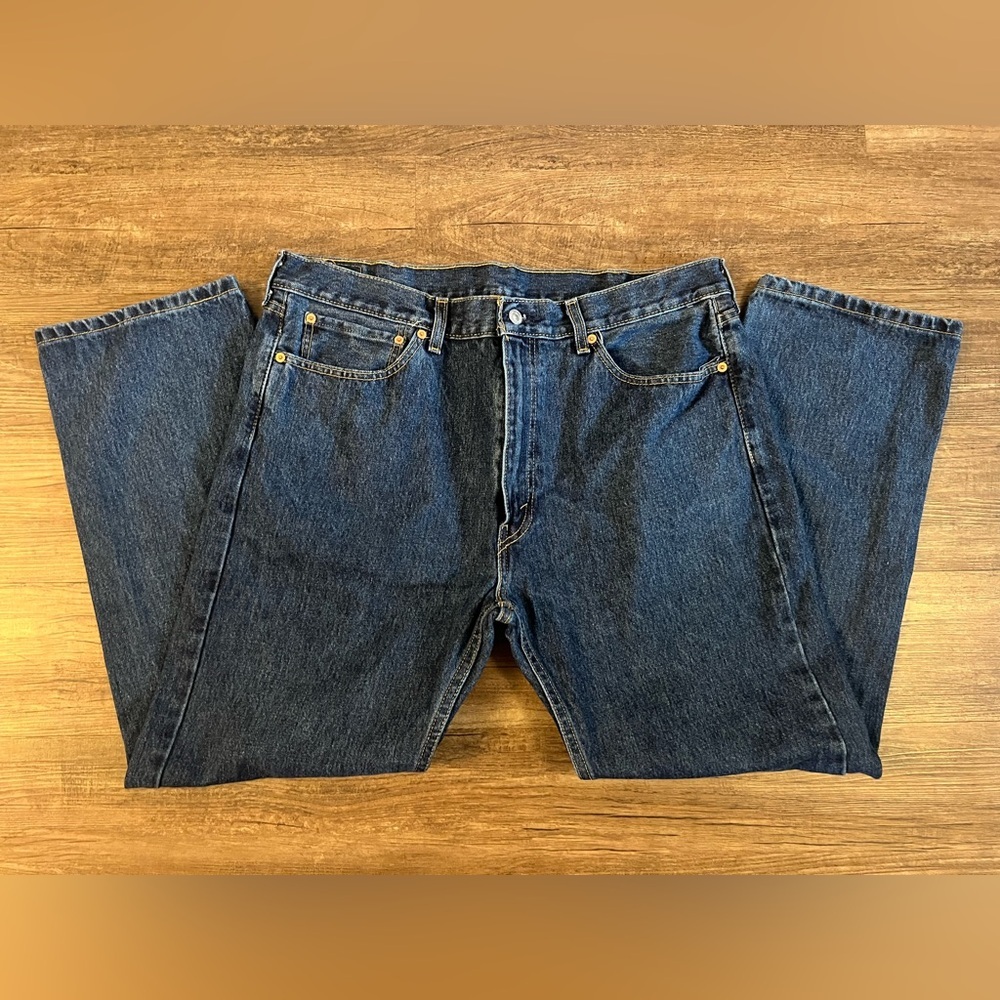 Levis 505 Regular Straight Dark Wash Stretch Jeans Mens‎ 38x30 Indigo D21